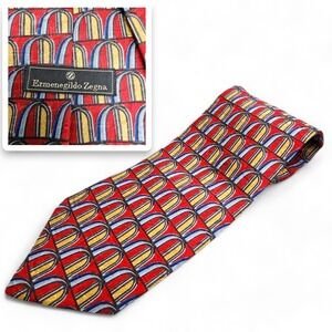 Ermenegildo Zegna‎ Exclusive Design Tie Red Gold Arches 100% Silk Necktie Italy